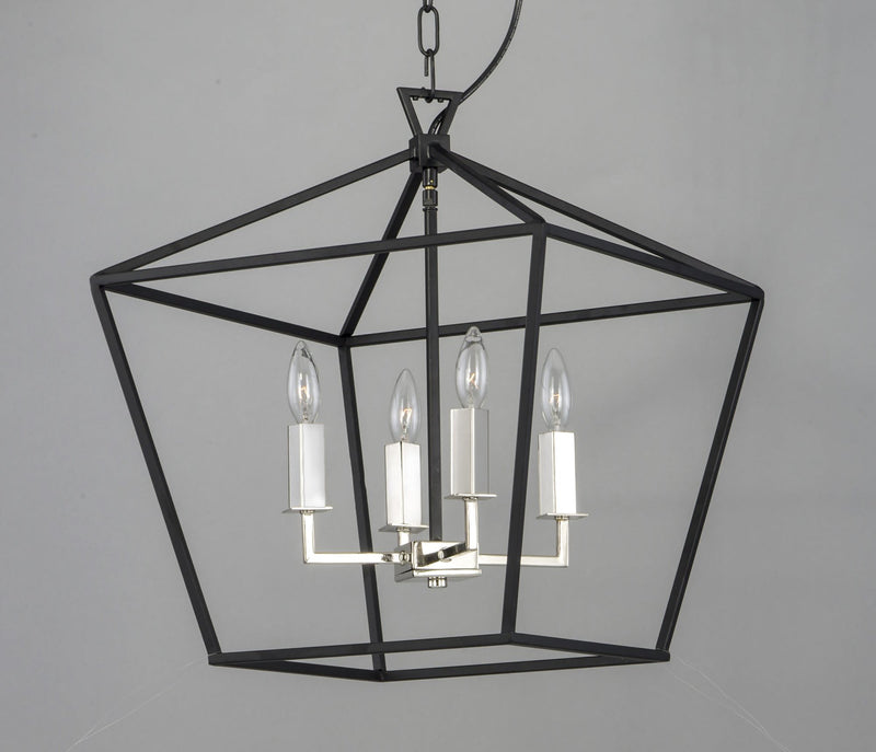 Abode 18" 4 Light Chandelier in Textured Black / Polished Nickel