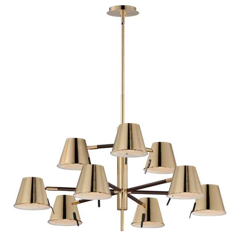 Carlo 9 Light LED Chandelier in Dark Bronze, Leather, Heritage Brass
