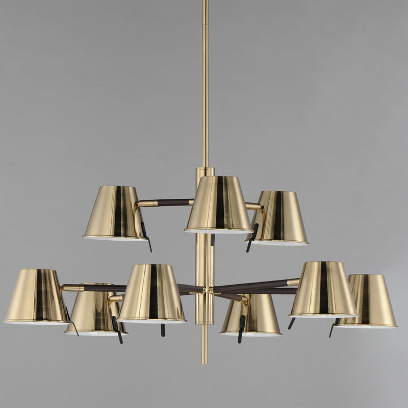 Carlo 9 Light LED Chandelier in Dark Bronze, Leather, Heritage Brass