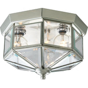 Beveled Glass 3-Light Outdoor Flush Mount in Brushed Nickel