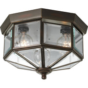 Beveled Glass 3-Light Outdoor Flush Mount in Antique Bronze