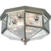 Beveled Glass 4-Light Outdoor Flush Mount in Brushed Nickel