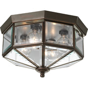 Beveled Glass 4-Light Outdoor Flush Mount in Antique Bronze