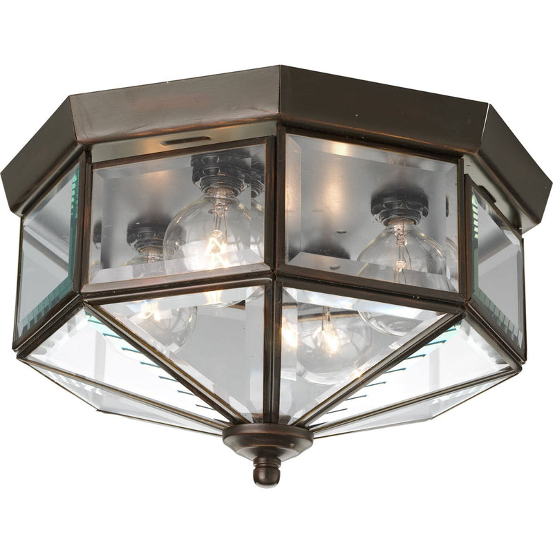 Beveled Glass 4-Light Outdoor Flush Mount in Antique Bronze
