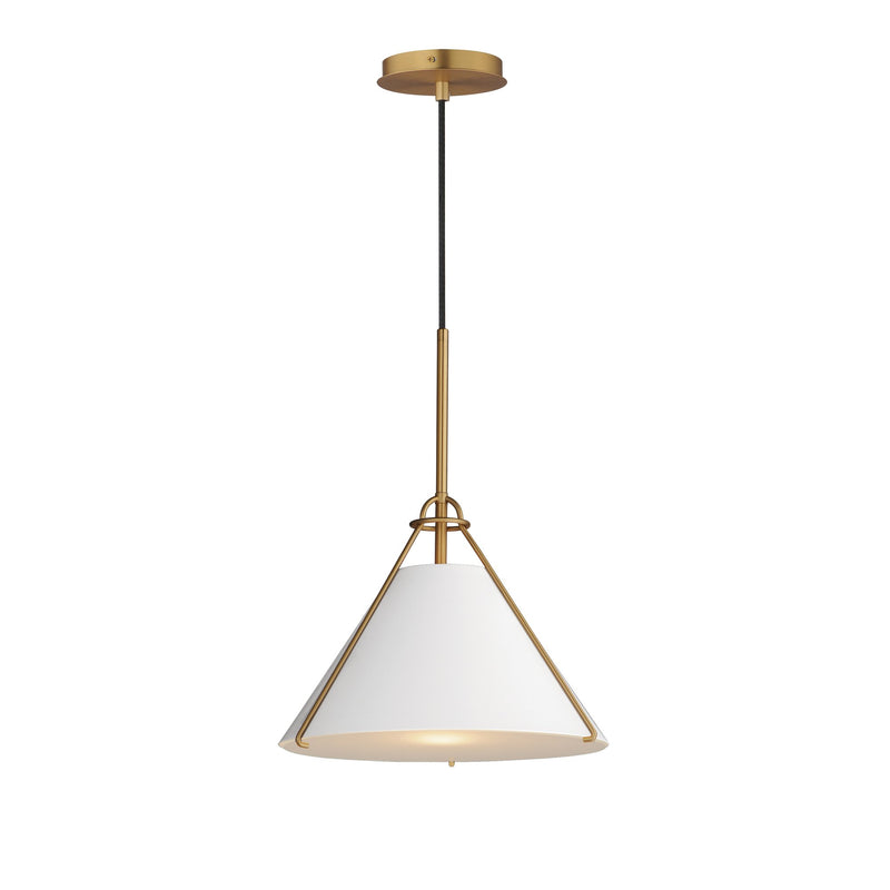 Lucas 13" 1 Light Pendant in White / Natural Aged Brass