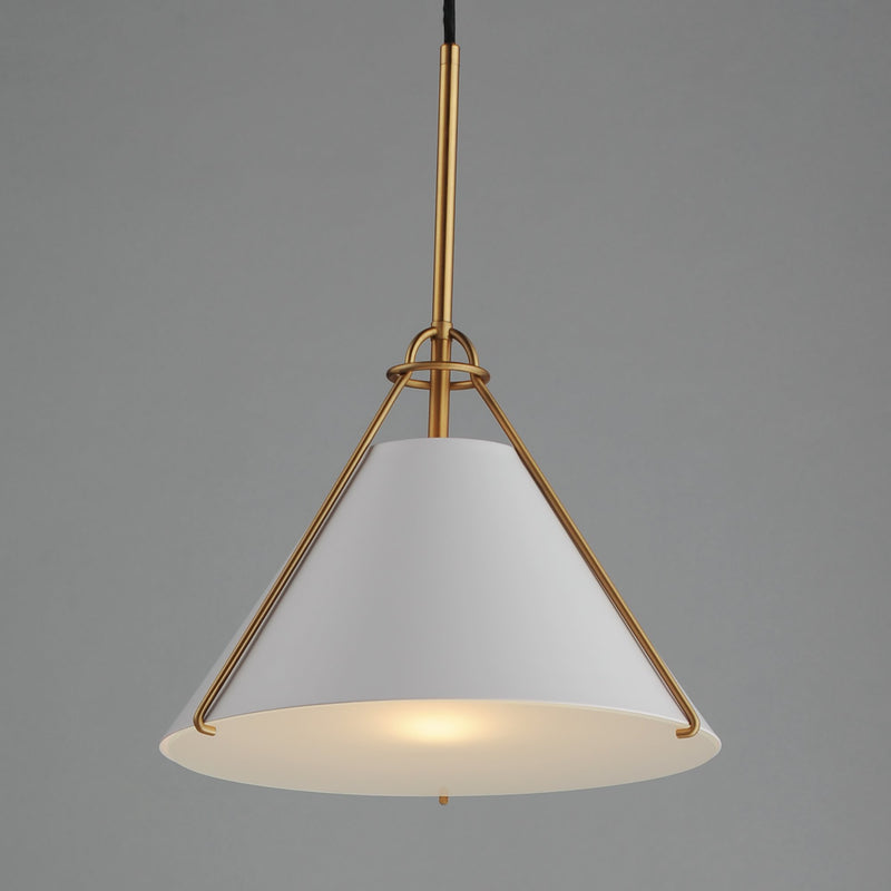 Lucas 13" 1 Light Pendant in White / Natural Aged Brass