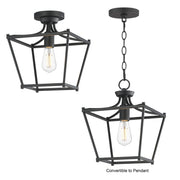 Clifton 1 Light Semi-Flush Mount in Black