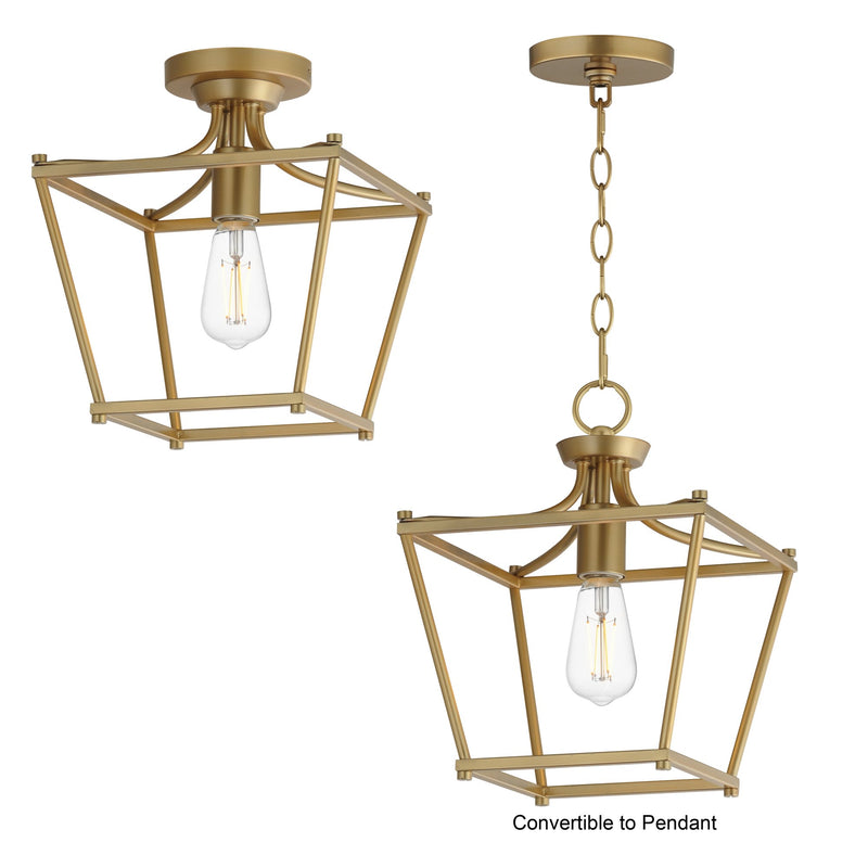 Clifton 1 Light Semi-Flush Mount in Natural Aged Brass
