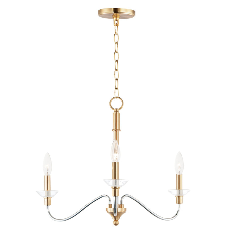 Clarion 3 Light Chandelier in Polished Chrome / Satin Brass