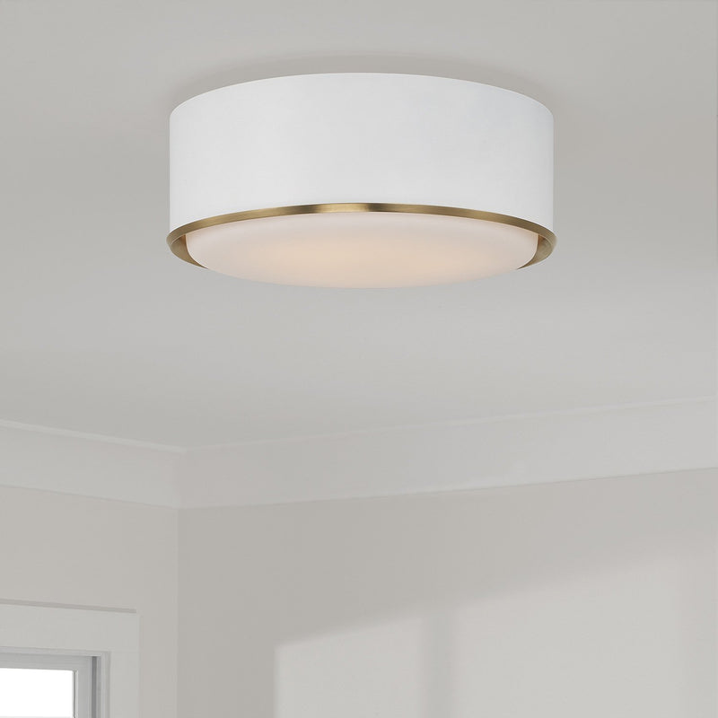 Carlton 3-Light Flush Mount in Matte Brass and White