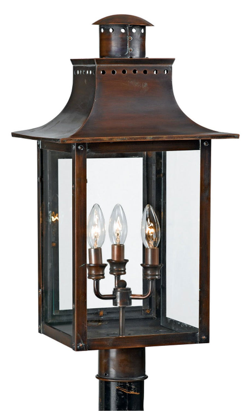 Chalmers 3-Light Outdoor Post Lantern in Aged Copper