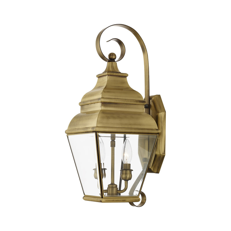 Exeter 2-Light Medium Outdoor Wall Lantern in Antique Brass
