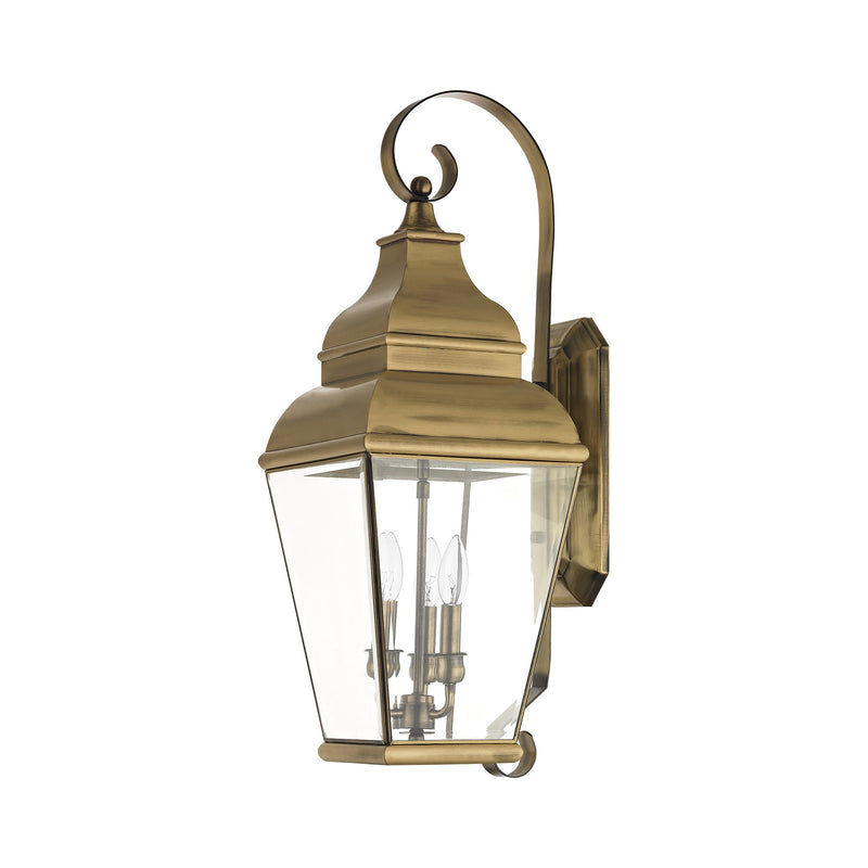 Exeter 3-Light Large Outdoor Wall Lantern in Antique Brass