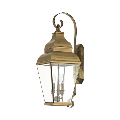 Exeter 3-Light Large Outdoor Wall Lantern in Antique Brass