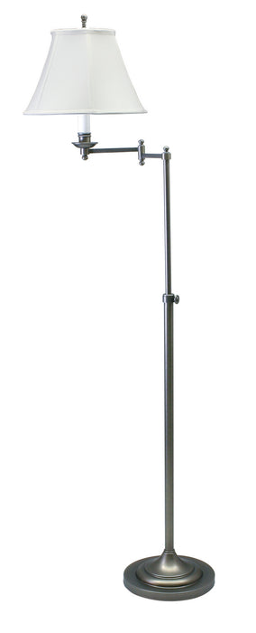 Club Adjustable Antique Silver Floor Lamp with White Linen Softback Shade