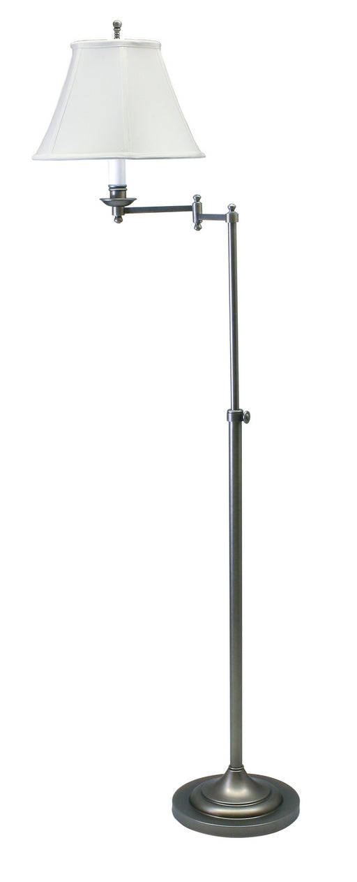 Club Adjustable Antique Silver Floor Lamp with White Linen Softback Shade