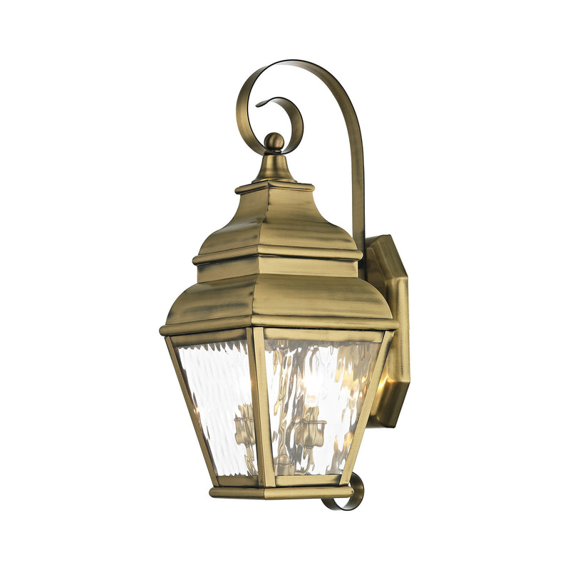 Exeter 2-Light Medium Outdoor Wall Lantern in Antique Brass