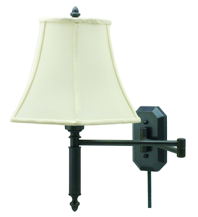 Wall Swing Arm Lamp in Oil Rubbed Bronze with Off-White Linen Softback Shade