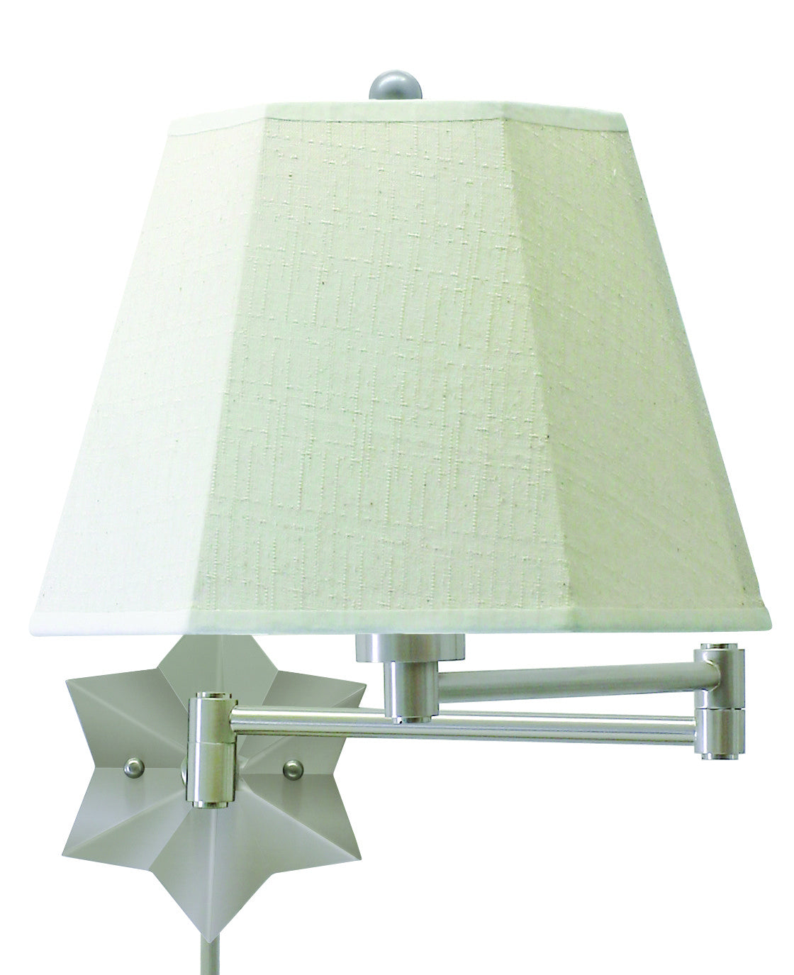Wall Swing Arm Lamp in Antique Silver with White Linen Hardback