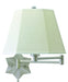 Wall Swing Arm Lamp in Antique Silver with White Linen Hardback
