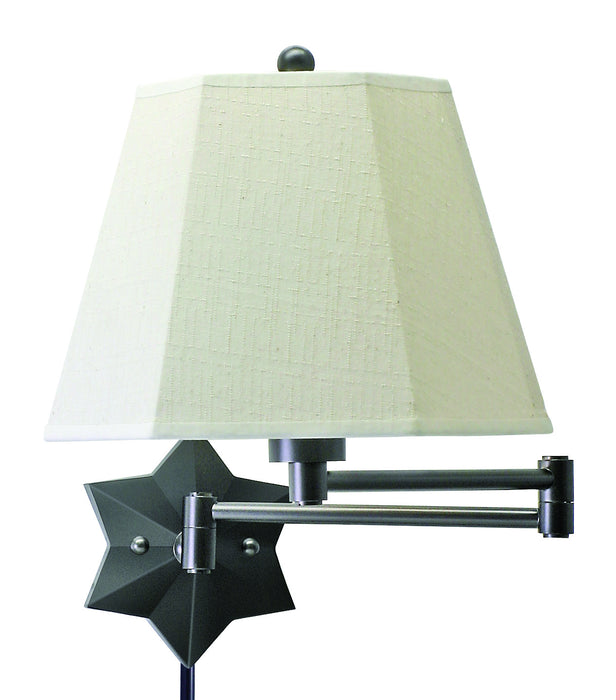 Wall Swing Arm Lamp in Oil Rubbed Bronze with Off-White Linen Hardback