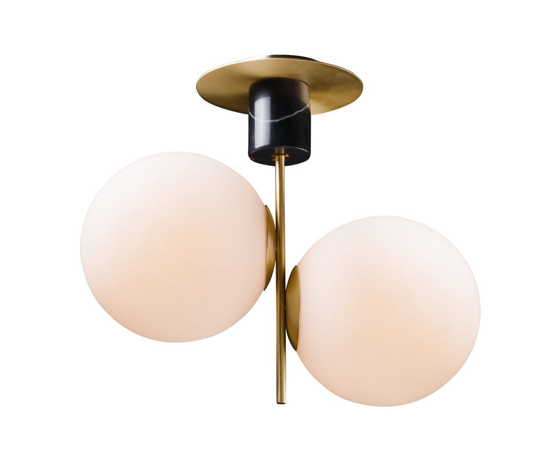 Vesper 2 Light Semi-Flush Mount in Satin Brass / Black