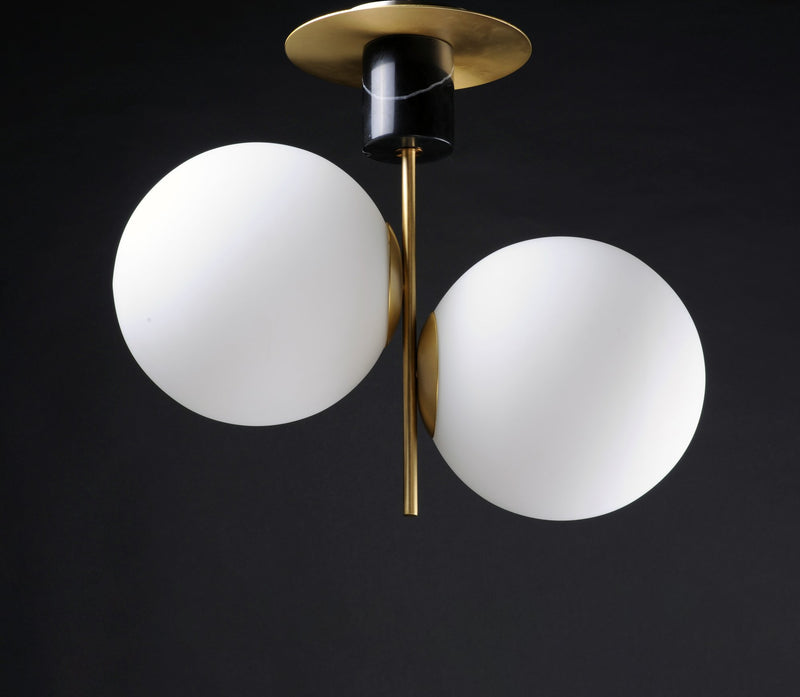 Vesper 2 Light Semi-Flush Mount in Satin Brass / Black
