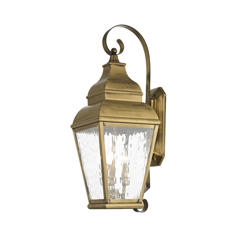 Exeter 3-Light Large Outdoor Wall Lantern in Antique Brass