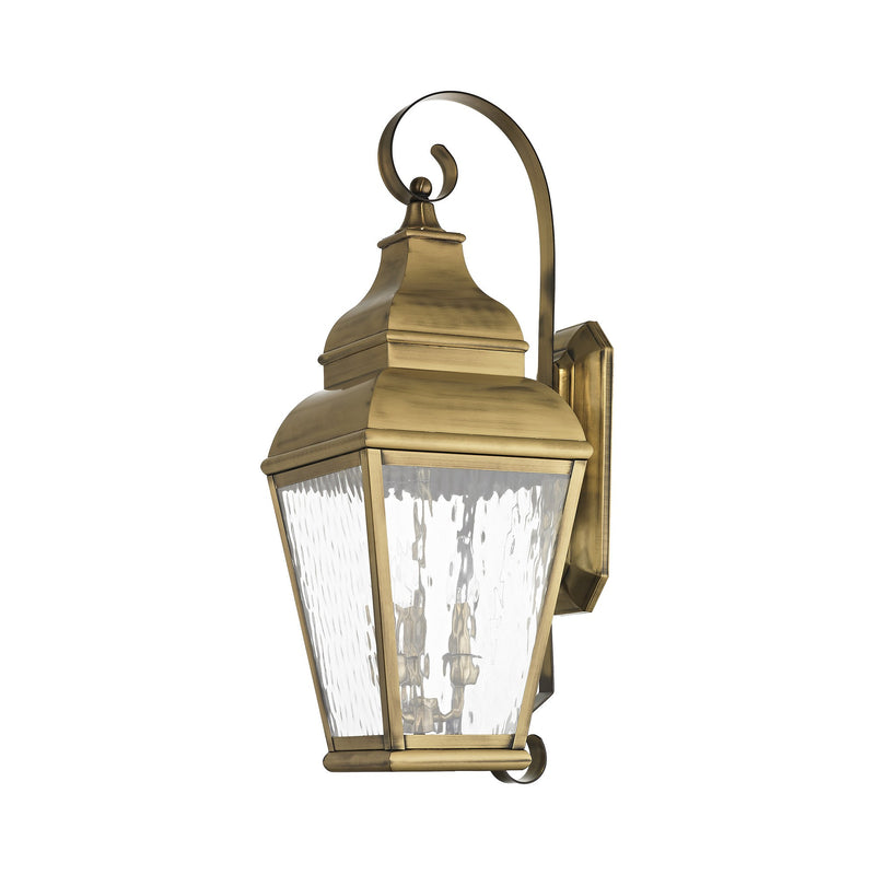 Exeter 3-Light Large Outdoor Wall Lantern in Antique Brass