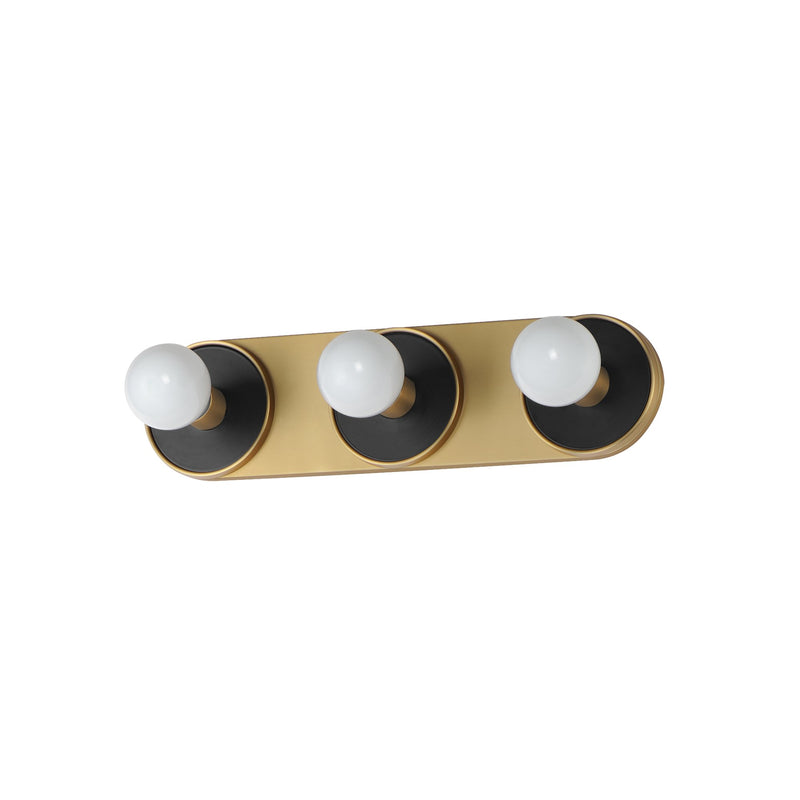 Hollywood 3 Light Bath Vanity in Black / Natural Aged Brass
