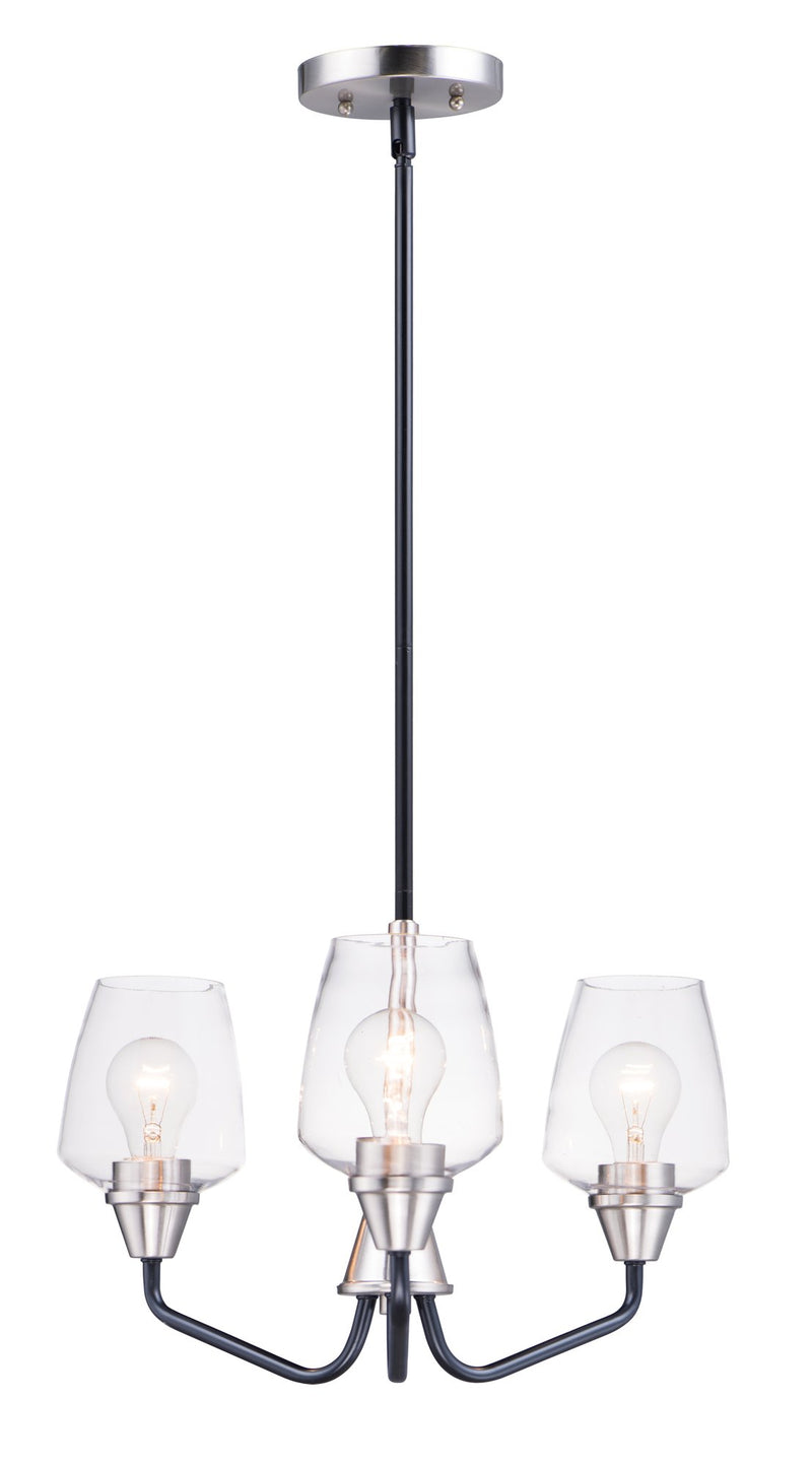 Goblet 3 Light Chandelier in Black / Satin Nickel