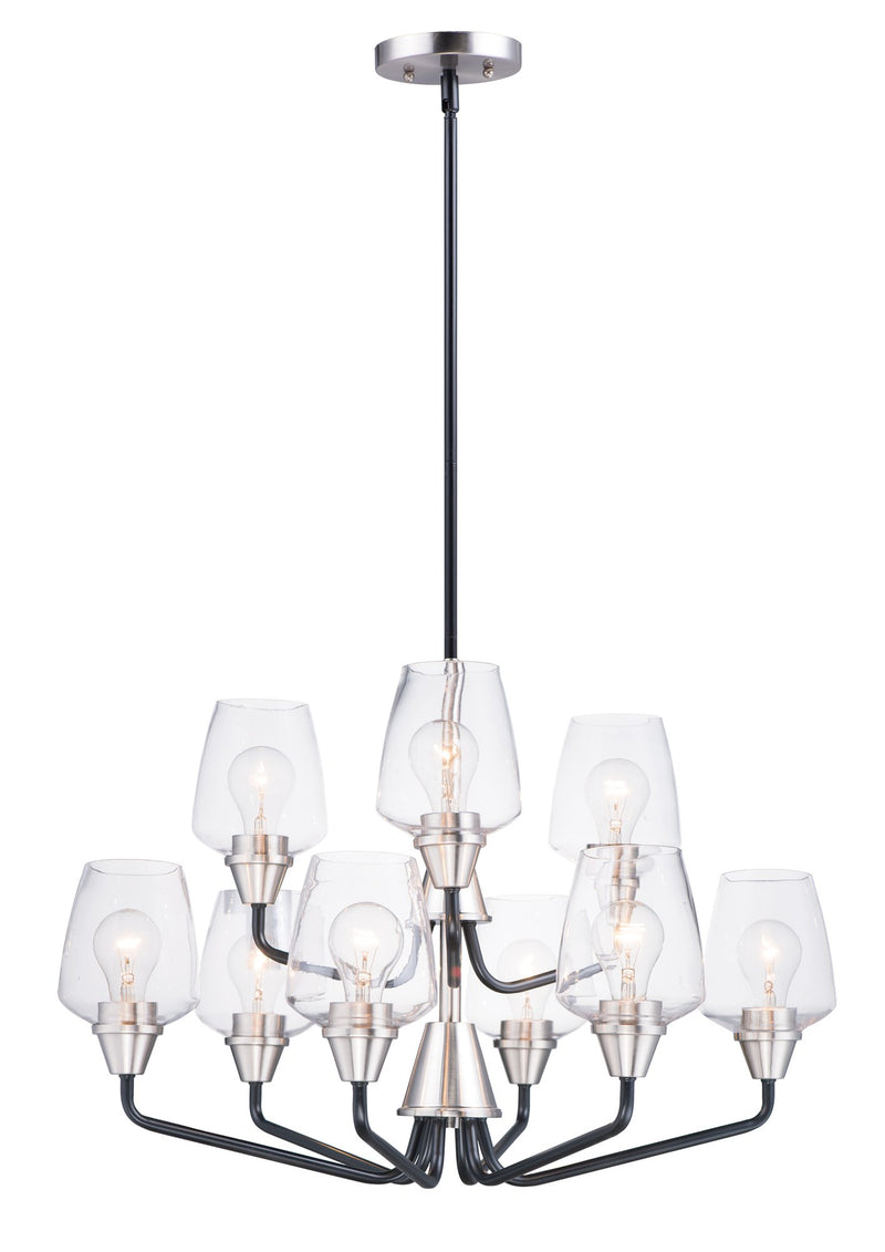 Goblet 9 Light Chandelier in Black / Satin Nickel