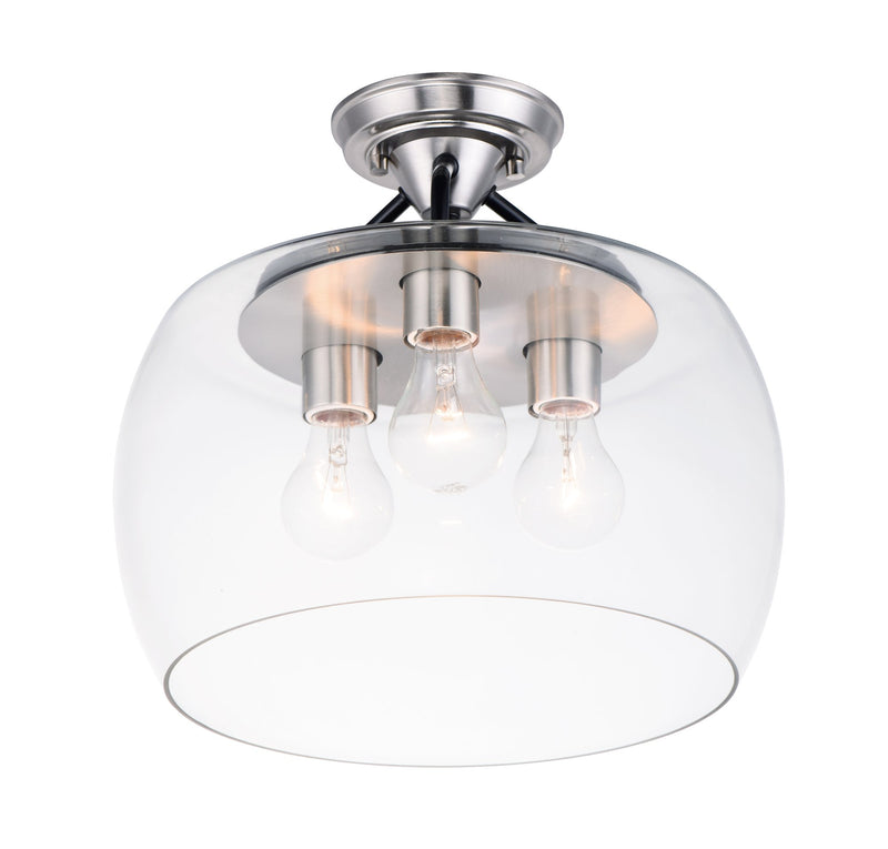 Goblet 3 Light Semi-Flush Mount in Black / Satin Nickel