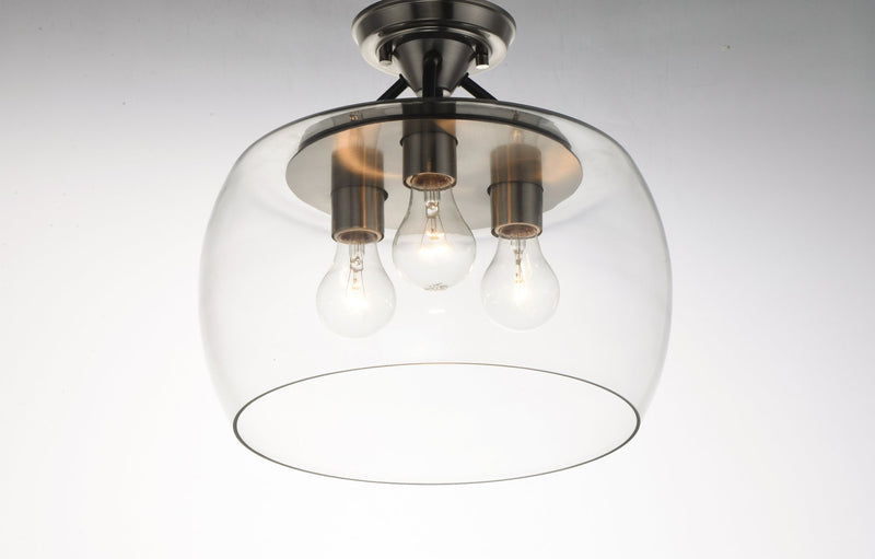 Goblet 3 Light Semi-Flush Mount in Black / Satin Nickel
