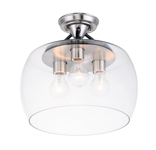 Goblet 3 Light Semi-Flush Mount in Black / Satin Nickel