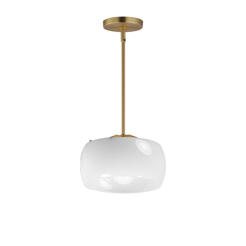 Glazed 1 Light Pendant in White / Natural Aged Brass