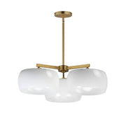 Glazed 3 Light Chandelier in White / Natural Aged Brass
