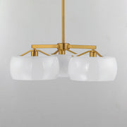 Glazed 3 Light Chandelier in White / Natural Aged Brass
