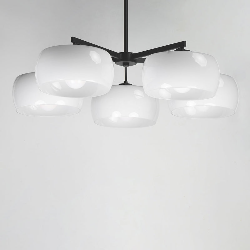 Glazed 5 Light Chandelier in White / Black