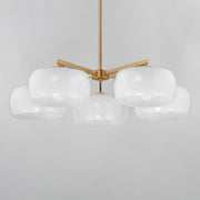 Glazed 5 Light Chandelier in White / Natural Aged Brass