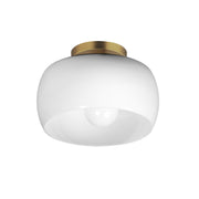 Glazed 1 Light Flush Mount in White / Natural Aged Brass