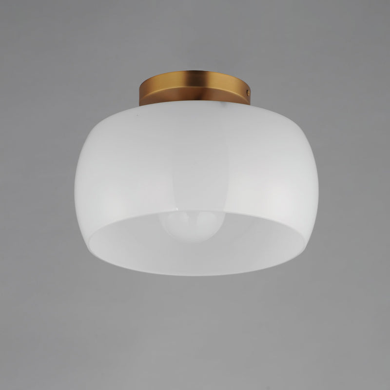 Glazed 1 Light Flush Mount in White / Natural Aged Brass
