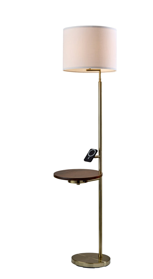 Rowe Floor Lamp with Table in Antique Brass