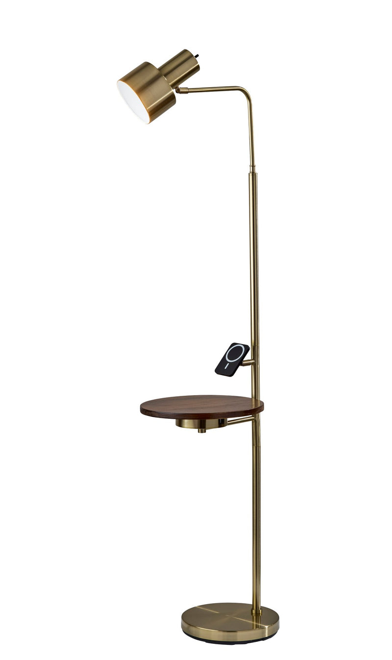 Wyatt Floor Lamp with Table in Antique Brass