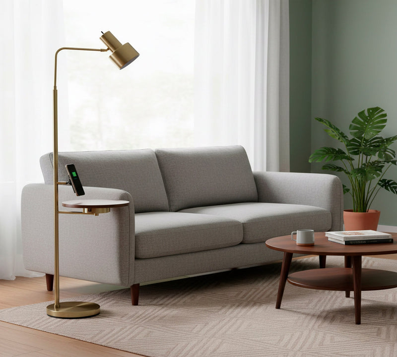 Wyatt Floor Lamp with Table in Antique Brass