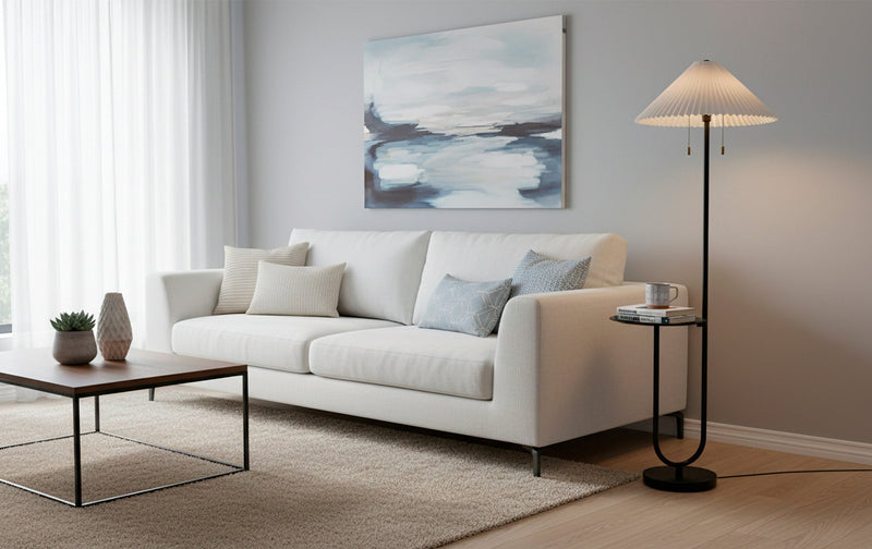 Uma 2-Light Floor Lamp with Table in Black