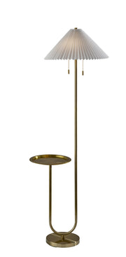 Uma 2-Light Floor Lamp with Table in Antique Brass