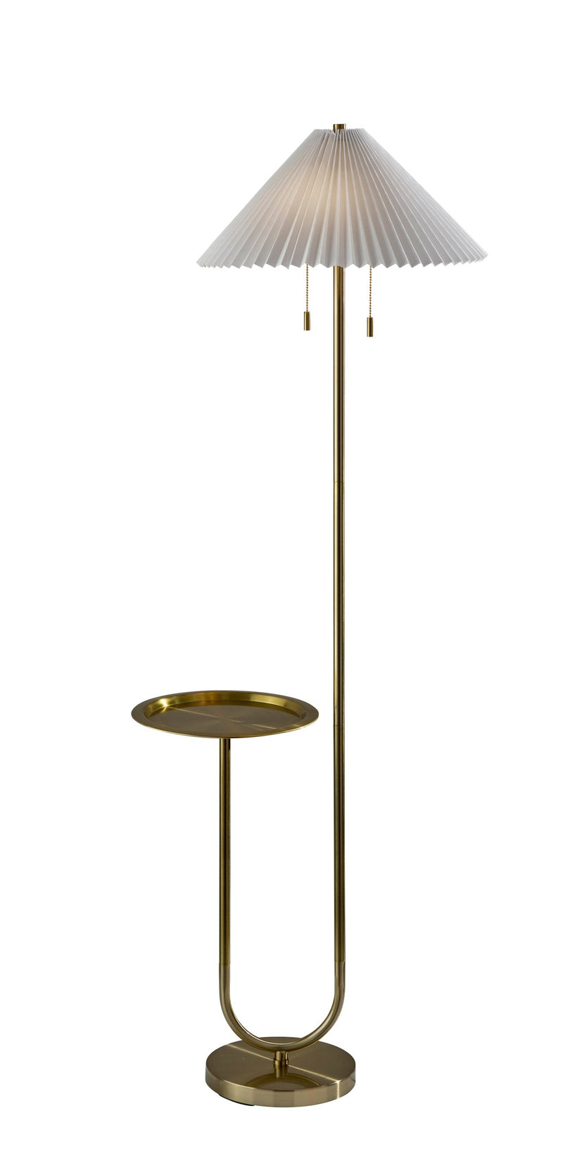 Uma 2-Light Floor Lamp with Table in Antique Brass