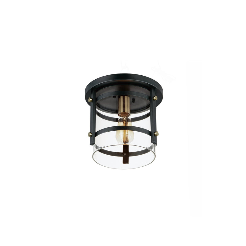 Capitol 1 Light Flush Mount in Black / Antique Brass