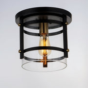 Capitol 1 Light Flush Mount in Black / Antique Brass